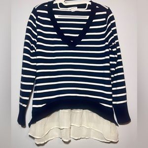 $$SOLD$$ New York & Company Striped Sweater Navy Blue Eggshell White Size Medium